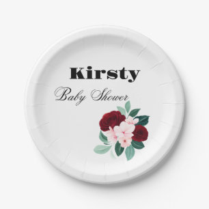 Red Watercolor Blume Babydusche Pappteller