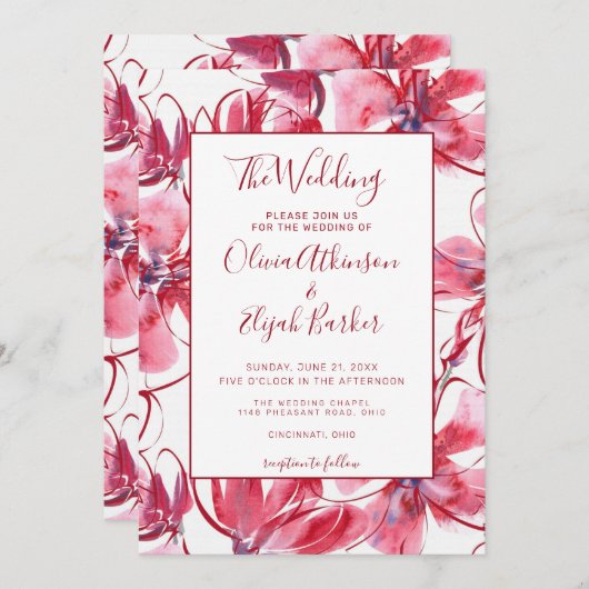 Red Watercolor Blume Hochzeit Einladung (Vorne/Hinten)