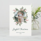 Red Watercolor Bow Holly Berries Foto Weihnachten (Stehend Vorderseite)