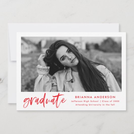 Red Watercolor Brush Script Graduation Party Einladung (Vorderseite)