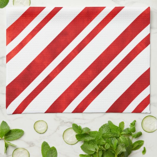 Red Watercolor Candy Cane Stripes Geschirrtuch (Gefaltet)