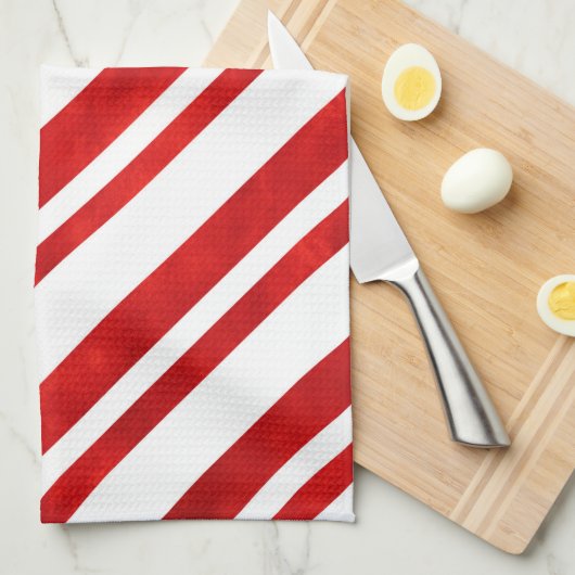 Red Watercolor Candy Cane Stripes Geschirrtuch (Viertel Falte)