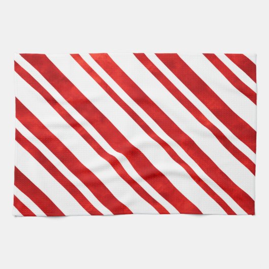 Red Watercolor Candy Cane Stripes Geschirrtuch (Horizontal)