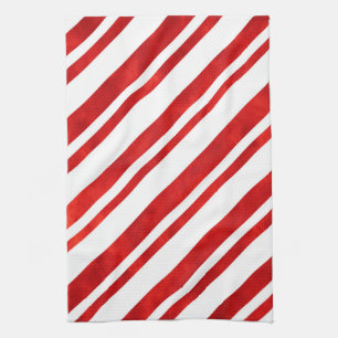 Red Watercolor Candy Cane Stripes Geschirrtuch