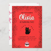 Red Watercolor Cat Birthday Celebration Einladung (Vorne/Hinten)