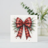 Red Watercolor Christmas Bow Karte (Stehend Vorderseite)