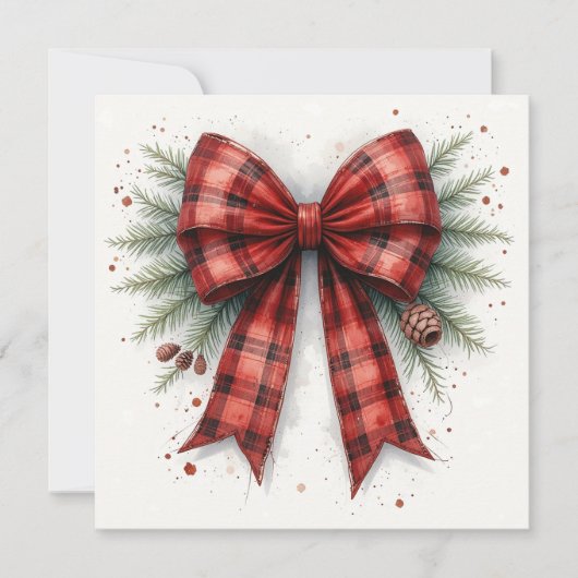 Red Watercolor Christmas Bow Karte (Vorderseite)