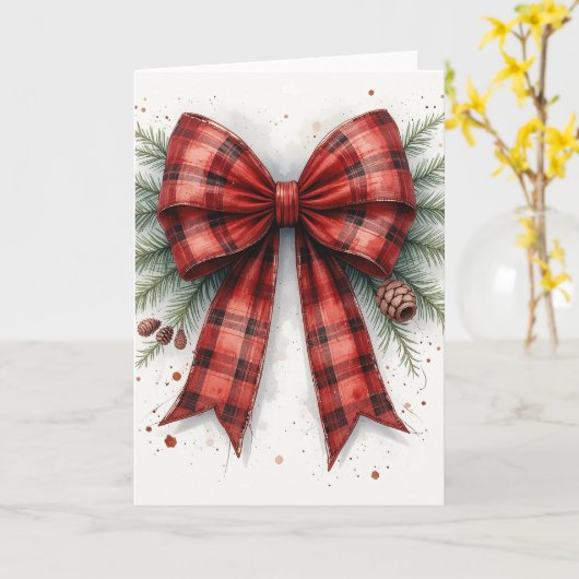 Red Watercolor Christmas Bow Karte (Gelbe Blume)