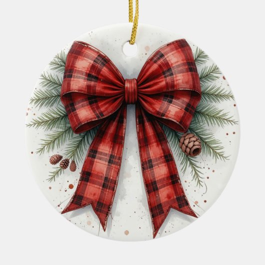 Red Watercolor Christmas Bow Keramik Ornament (Vorne)