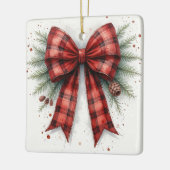 Red Watercolor Christmas Bow Keramikornament (Links)