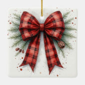 Red Watercolor Christmas Bow Keramikornament (Rückseite)