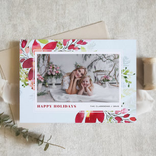 Red Watercolor Christmas Florals Foto Happy Feiertagskarte