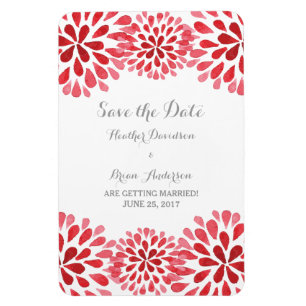 Red Watercolor Chrysanthema Save the Date Magnet