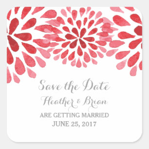 Red Watercolor Chrysanthema Save the Date Quadratischer Aufkleber