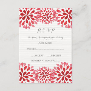 Red Watercolor Chrysanthemum RSVP Card Karte