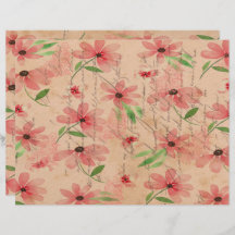 Red Watercolor Daisy Field Vintag