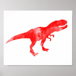 Red Watercolor Dino T-Rex Baby Boy Kinderzimmer Pr Poster