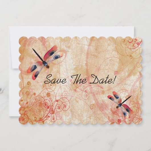 Red Watercolor Dragonfets Save the Date (Vorderseite)