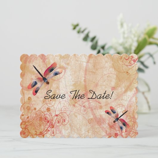Red Watercolor Dragonfets Save the Date (Stehend Vorderseite)