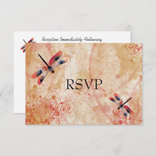 Red Watercolor Dragonflies Hochzeitsempfang UAWG RSVP Karte (Vorne/Hinten)