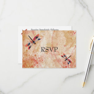 Red Watercolor Dragonflies Hochzeitsempfang UAWG RSVP Karte