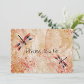 Red Watercolor Dragonflies Hochzeitsempfehlung Einladung (Stehend Vorderseite)