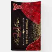 Red Watercolor Dress & Red Wave Edge 21. Geburtsta Banner (Vertikal)