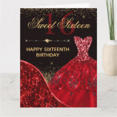 Red Watercolor Dress Sweet 16 Birthday Karte (Vorderseite)