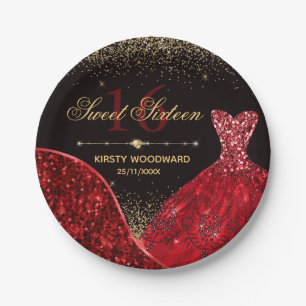 Red Watercolor Dress Sweet 16 Birthday Pappteller