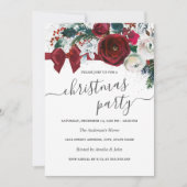 Red Watercolor Floral Bow Weihnachts-Party Einladung (Vorderseite)