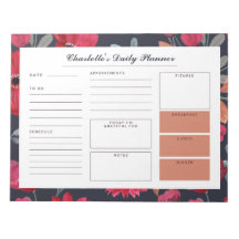 Red Watercolor Floral Custom Daily Desk Planner