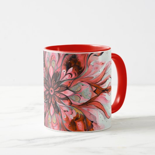Red Watercolor Floral Mandala Tasse (VorderseiteRechts)