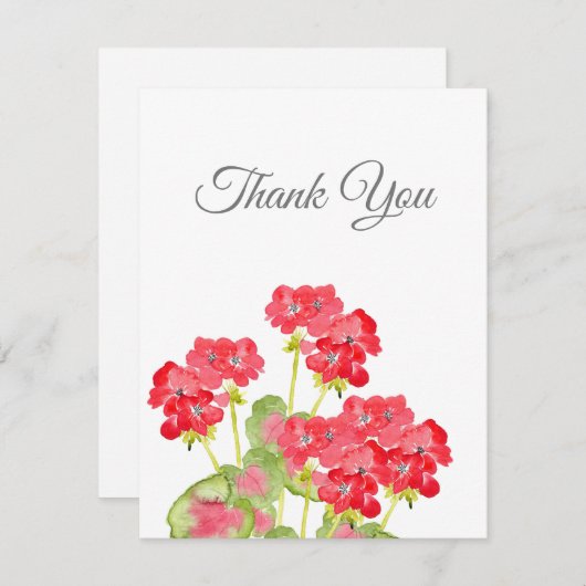 Red Watercolor Geranias 2 Dankeskarte (Vorne/Hinten)