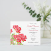 Red Watercolor Geranias 2 Einladung (Stehend Vorderseite)