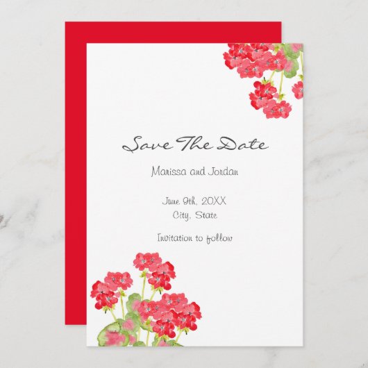 Red Watercolor Geranias 2 Save The Date (Vorne/Hinten)