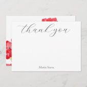 Red Watercolor Geranias Dankeskarte (Vorne/Hinten)