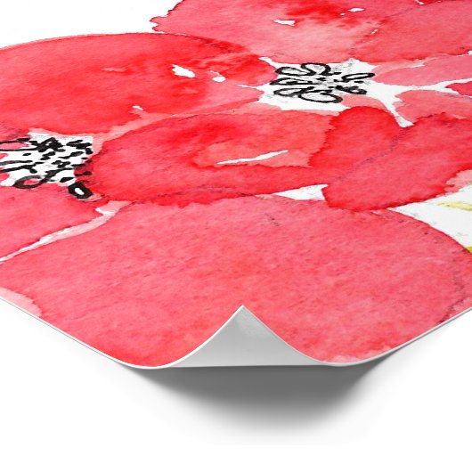 Red Watercolor Geranias Poster (Ecke)