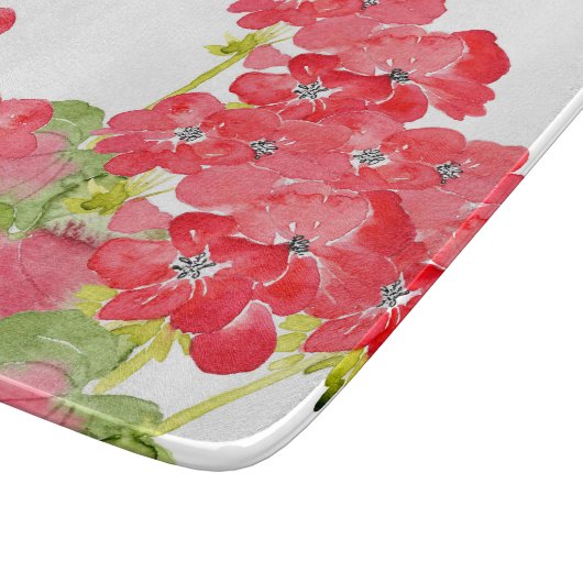Red Watercolor Geranias Schneidebrett (Ecke)