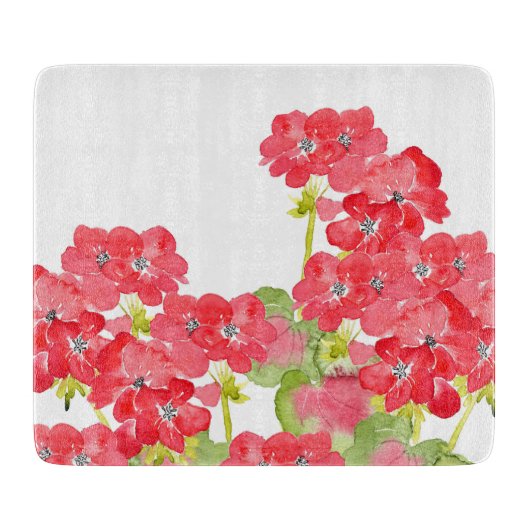 Red Watercolor Geranias Schneidebrett (Vorderseite)