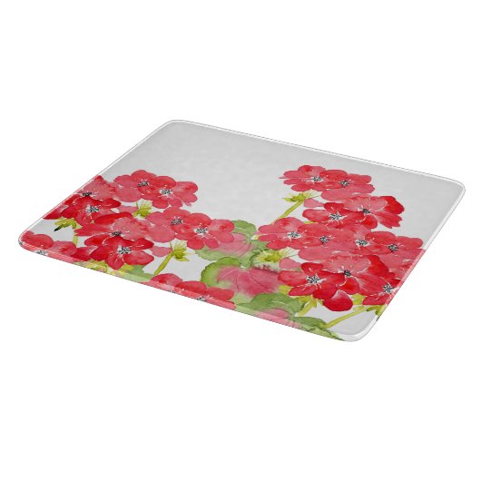 Red Watercolor Geranias Schneidebrett (Ecke)