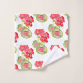Red Watercolor Geranium Pattern Badhandtuch Set (Waschlappen)