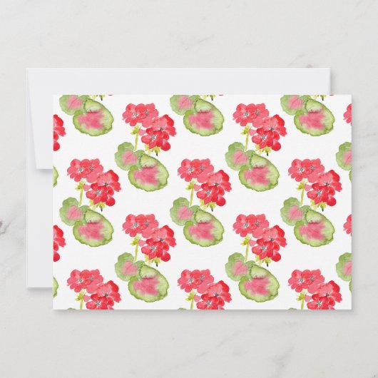 Red Watercolor Geranium Pattern Dankeskarte (Rückseite)