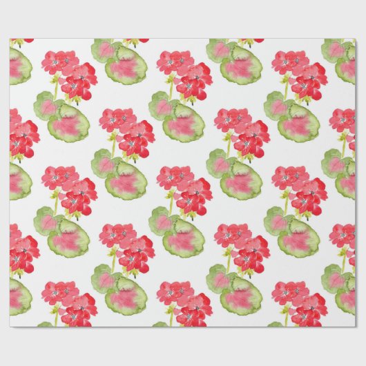 Red Watercolor Geranium Pattern Geschenkpapier (Flach)