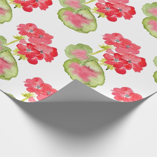 Red Watercolor Geranium Pattern Geschenkpapier (Ecke)