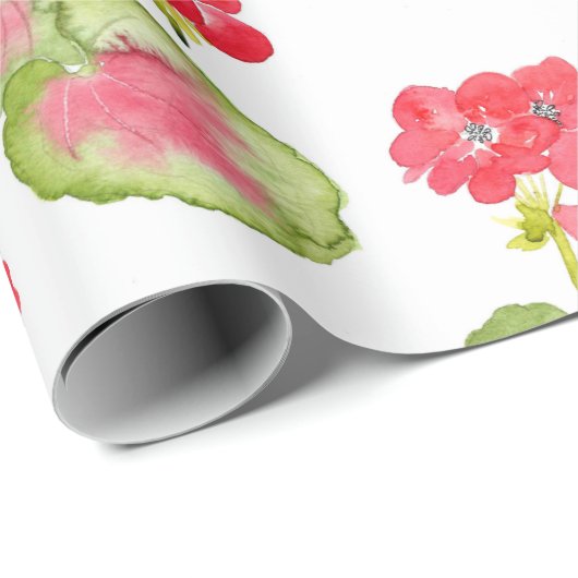 Red Watercolor Geranium Pattern Geschenkpapier (Rolleneckpunkt)