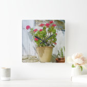 Red watercolor geranium quadratische wanduhr (Zuhause)