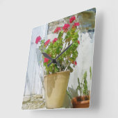 Red watercolor geranium quadratische wanduhr (Winkel)