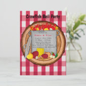 Red Watercolor Gingham Crawfish Party Einladung (Stehend Vorderseite)