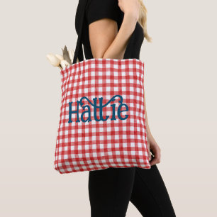 Red Watercolor Gingham Personalisiert Tasche