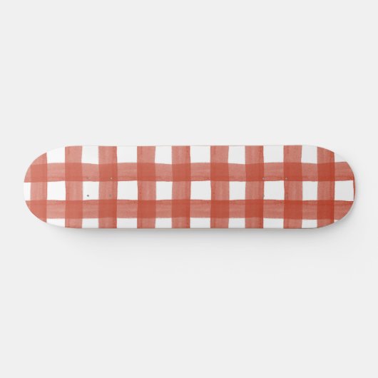 Red Watercolor Gingham Skateboard (Horizontal)